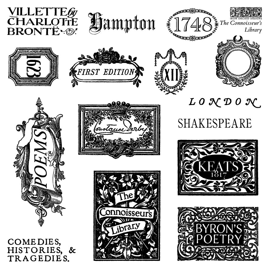 The Connoisseur's Library Labels | Stamp | IOD Iron Orchid Designs