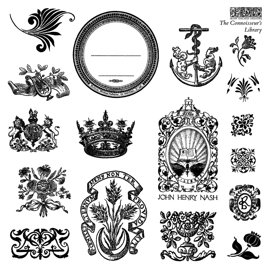 The Connoisseur's Library Labels | Stamp | IOD Iron Orchid Designs