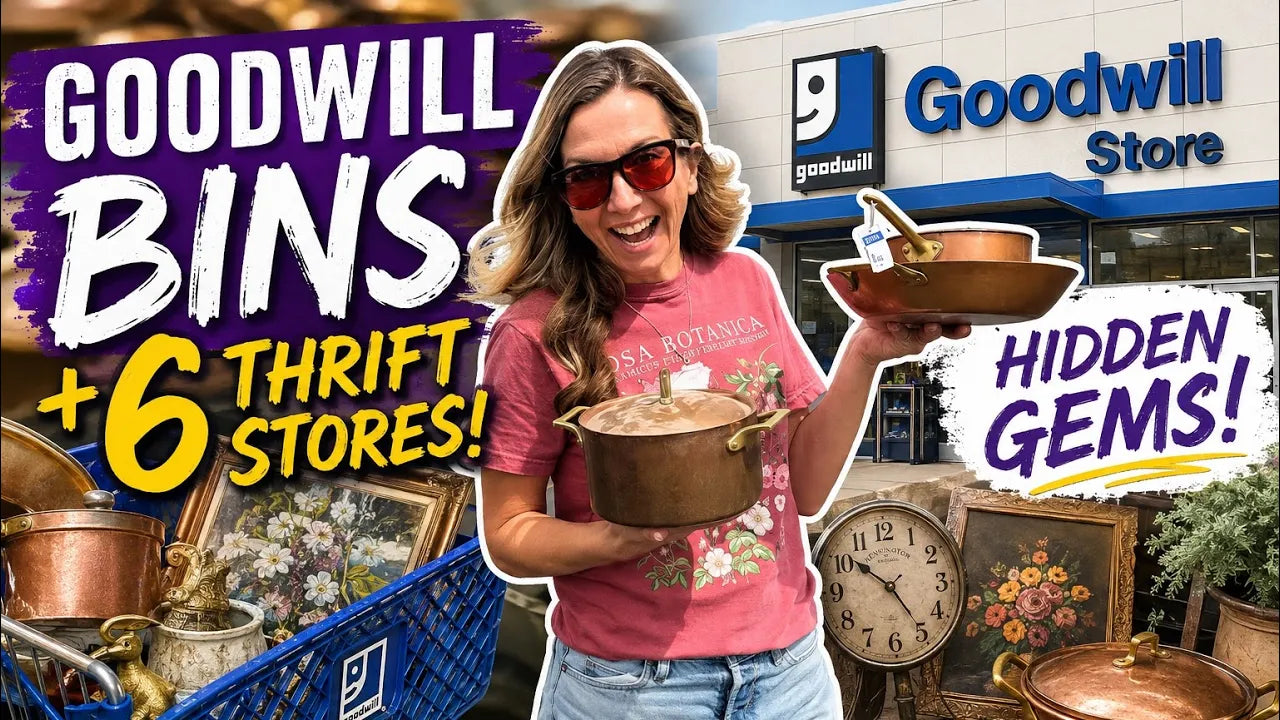 Load video: Vintage thrift haul and home decor shopping video by Jami Ray Vintage featuring unique antique finds, farmhouse decor inspiration, resale treasures, and creative upcycling ideas from thrift stores and vintage markets.
