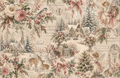 Soft pink and cream Christmas collage with roses, bows, winter greenery, berries, vintage script, and sheet music.