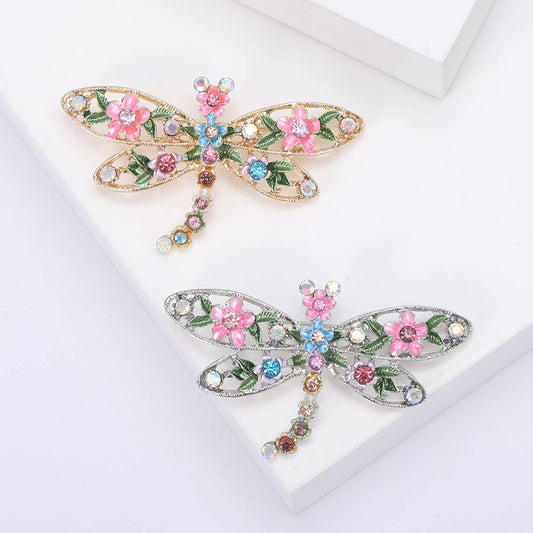 Floral Dragonfly Brooch, Colorful Rhinestone Insect Pin