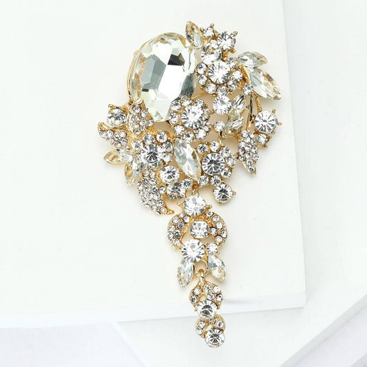 Elegant Vintage Large Floral Rhinestone Brooch