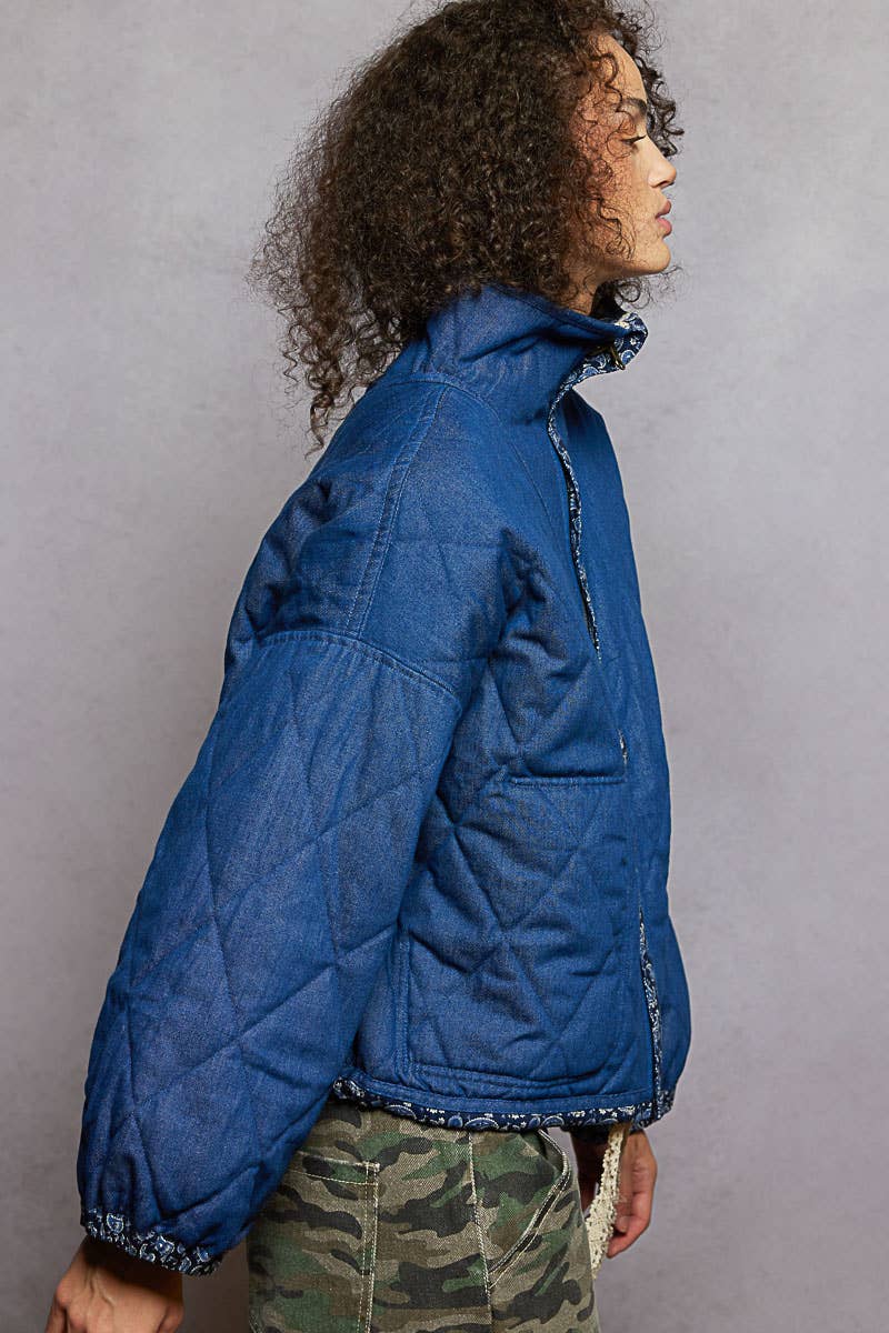 Paisley Pattern Lace Trim Reversible Padded Jacket