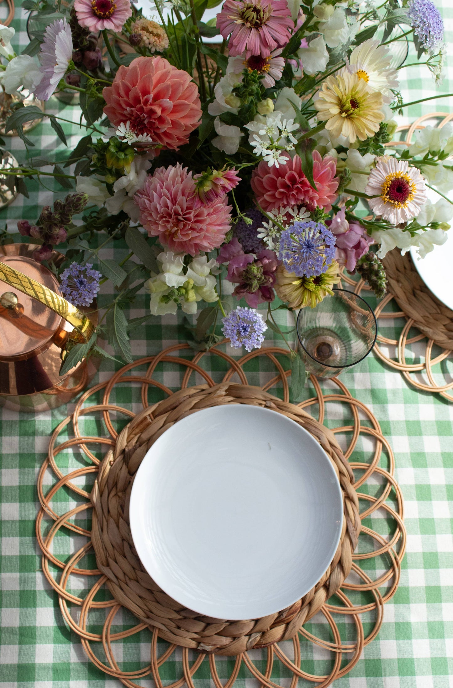 Moss Ruffled Gingham Tablecloth