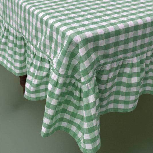Moss Ruffled Gingham Tablecloth