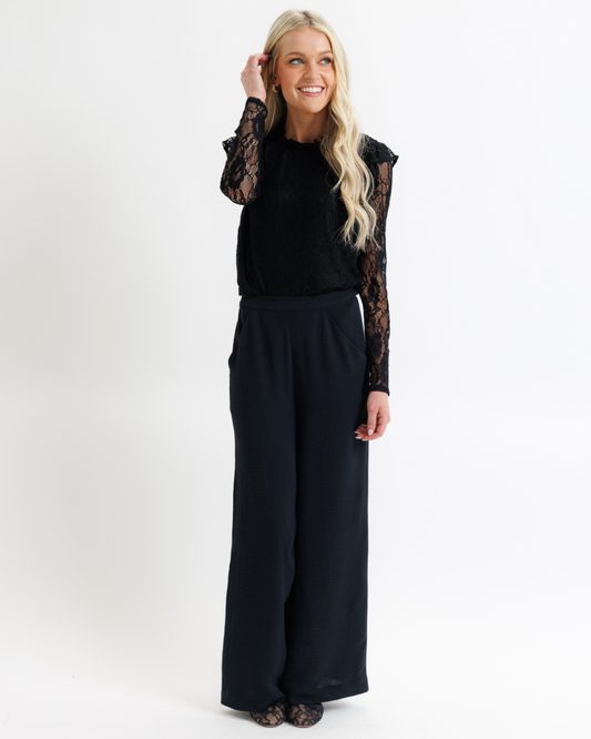 Robyn Black Lace Long Sleeve Ruffled Top