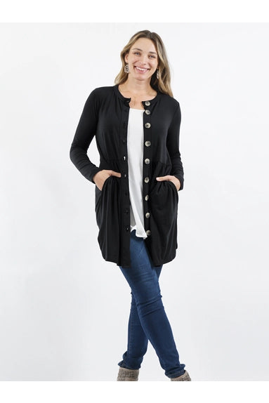 Black Buttoned Cardigan With Pockets