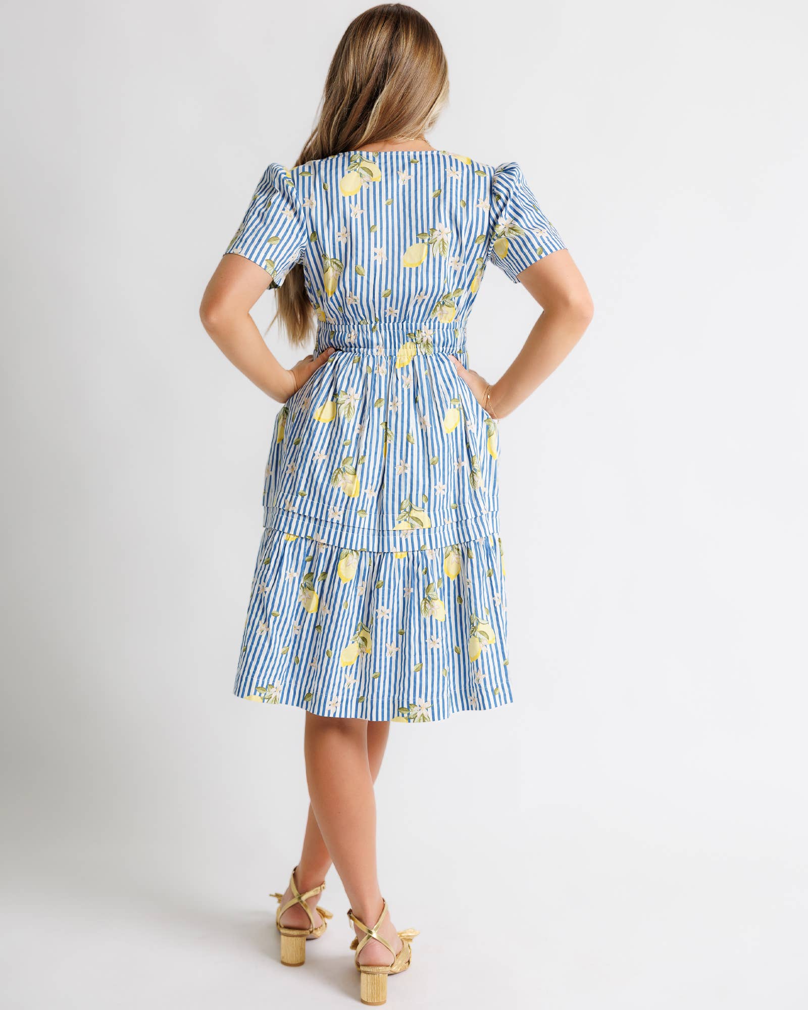Blue Striped with Lemon Print Short Sleeve Knee Length Dress Jami Ray Vintage Blue Striped with Lemon Print Short Sleeve Knee Length Dress Jami Ray Vintage