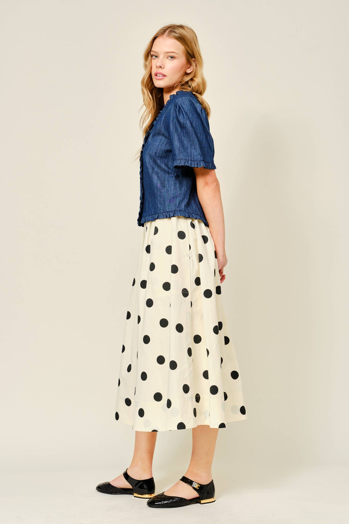 Dot Print Midi Full Skirts