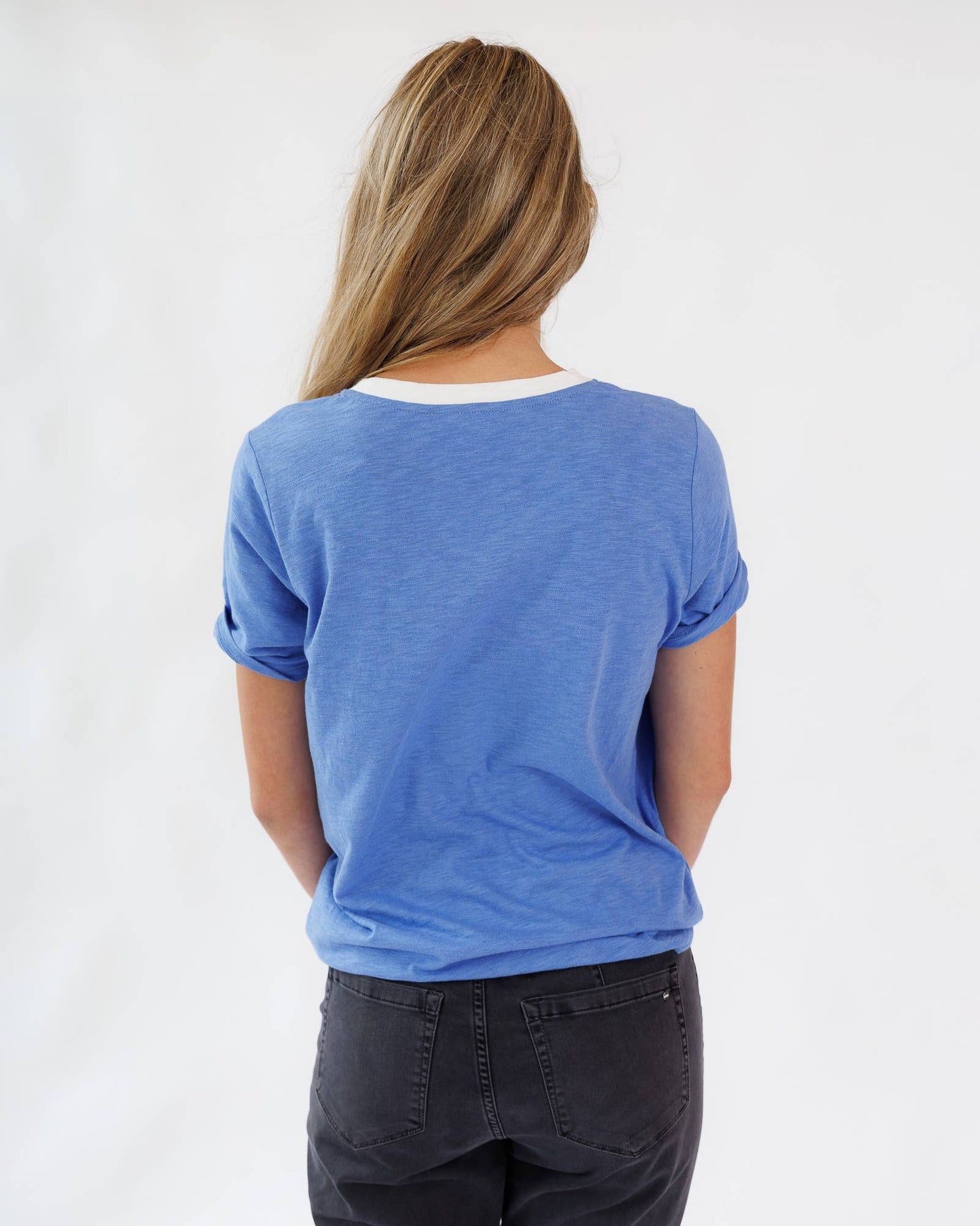 Le Weekend Blue Short Sleeve Graphic Statement Tee