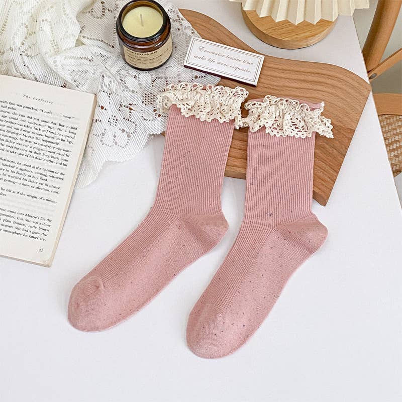 Lace ruffle girl style solid socks