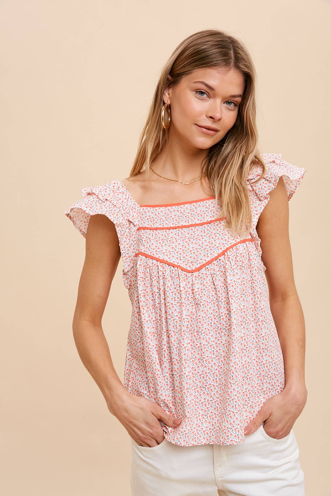 Lavender Ruffle Sleeve Cotton Blouse