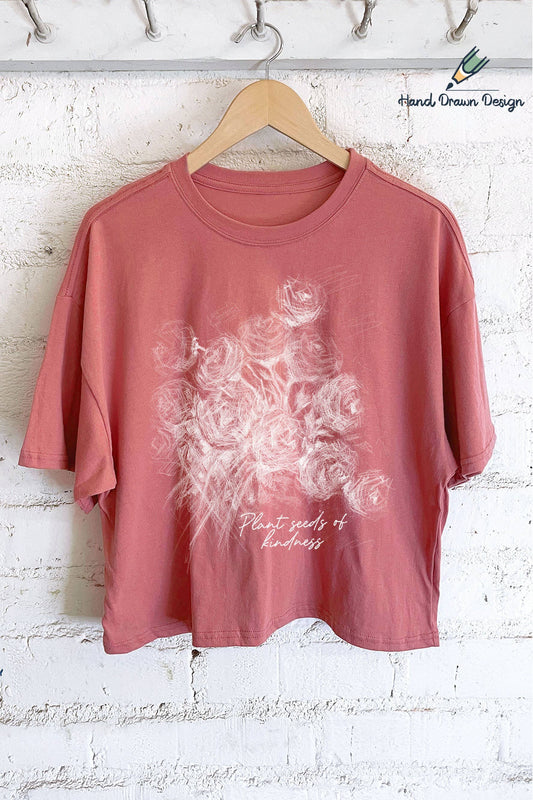 Plant Seeds Of Kindness Rose Hand Drawn Graphic Long Crop Top