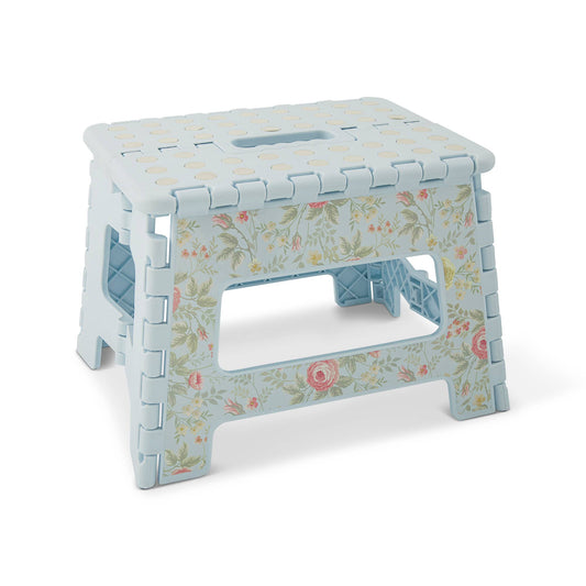 9" Printed Foldable Step Stool - Blue Botanical
