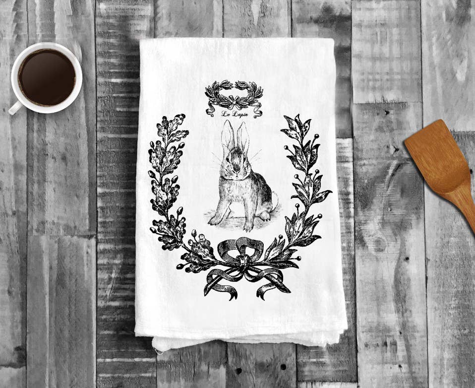 Tea Towel French Bunnies, Le Lapin, Easter, Cotton