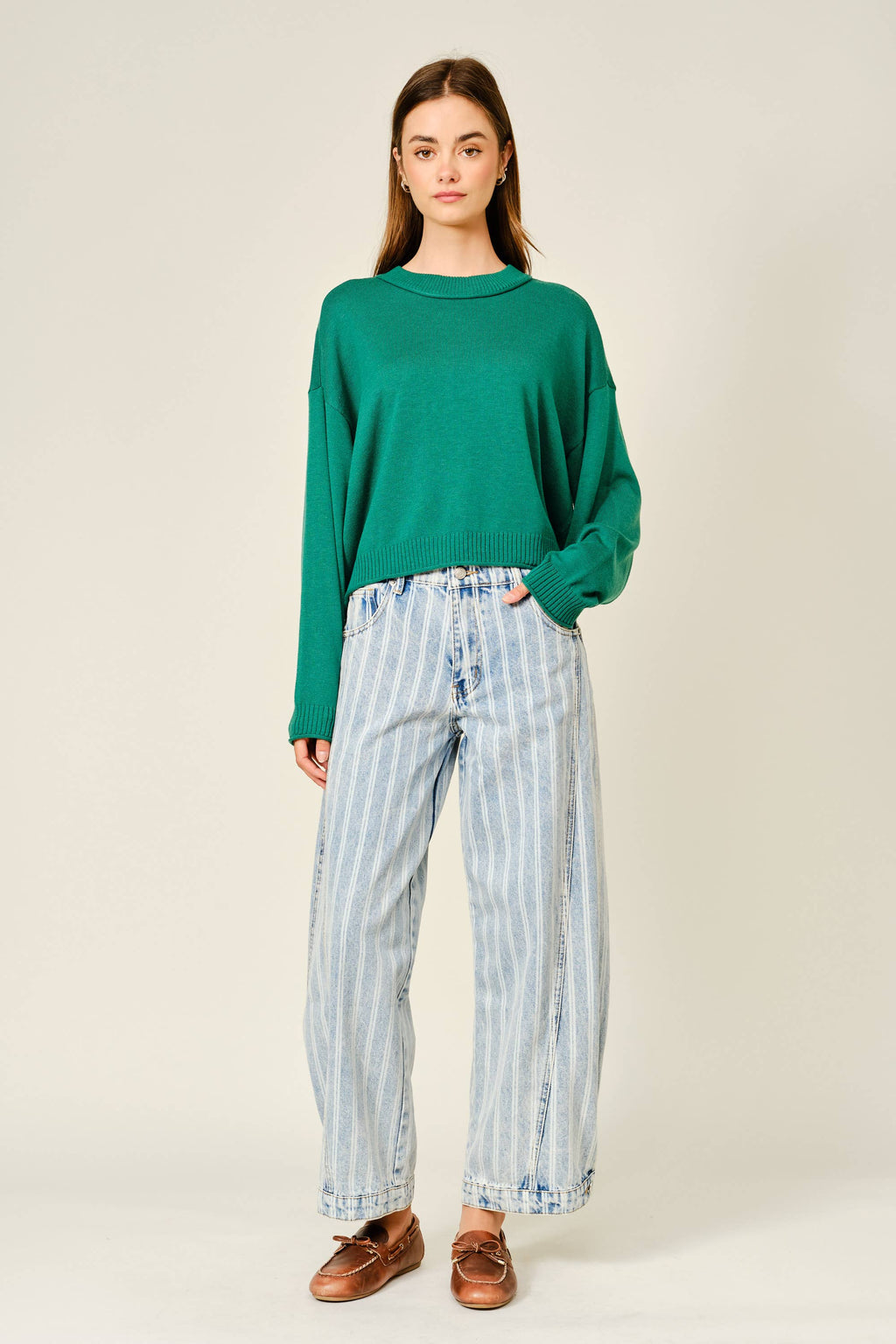STRIPED DENIM BALLOON WASHED JEANS