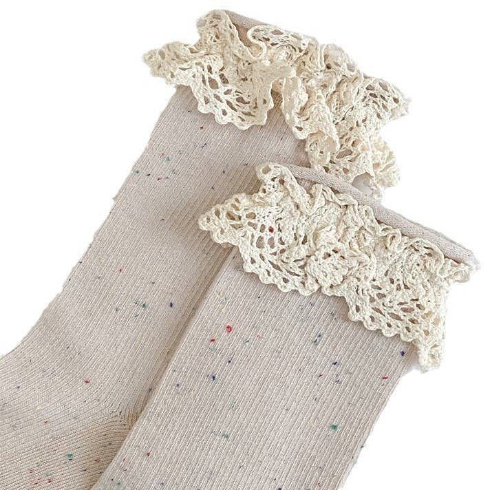 Lace ruffle girl style solid socks
