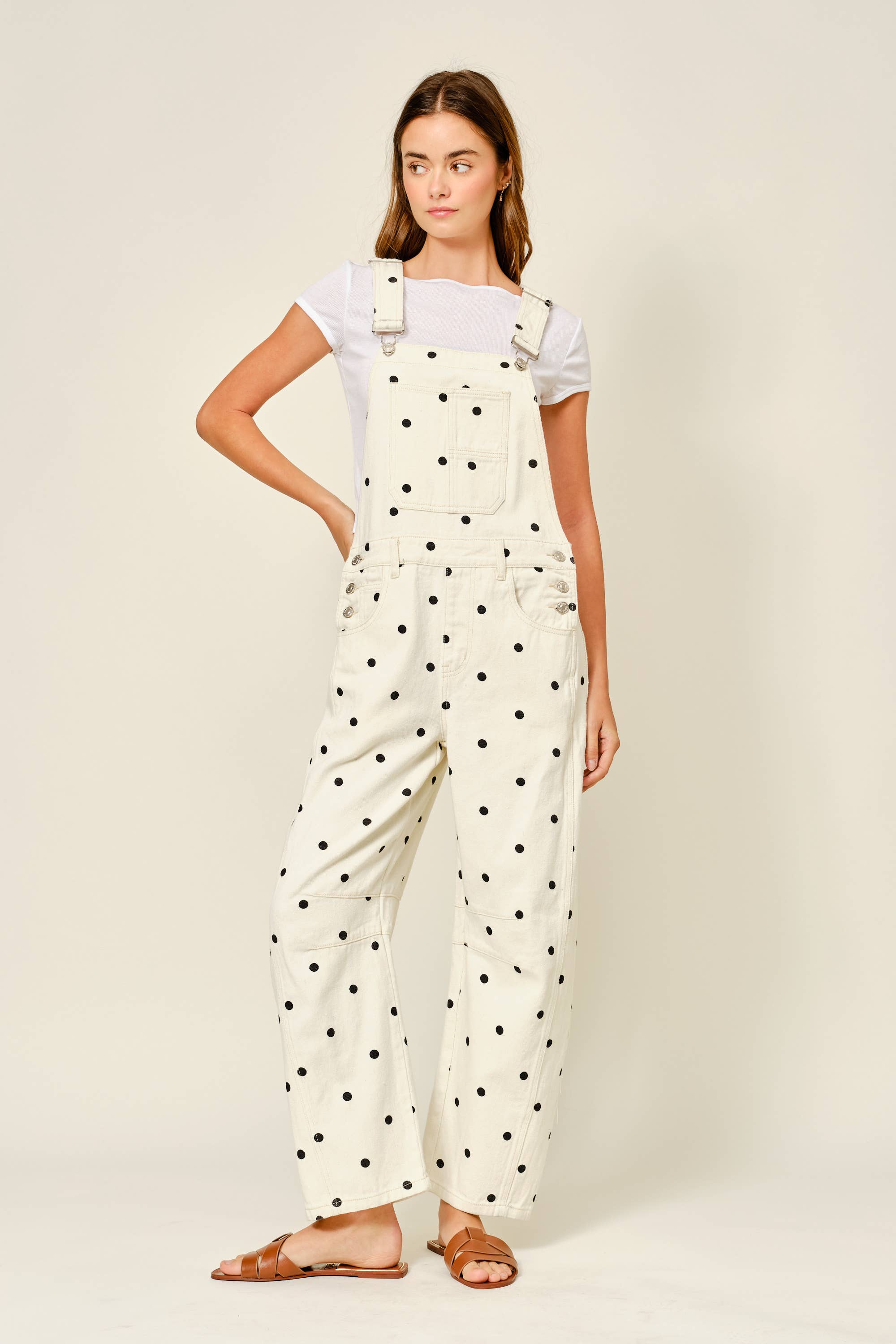 Polka Dot Relax Fit Denim Overalls