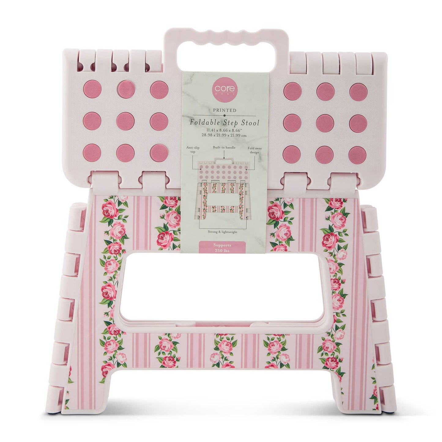 9" Printed Foldable Step Stool - Pink Floral Stripe
