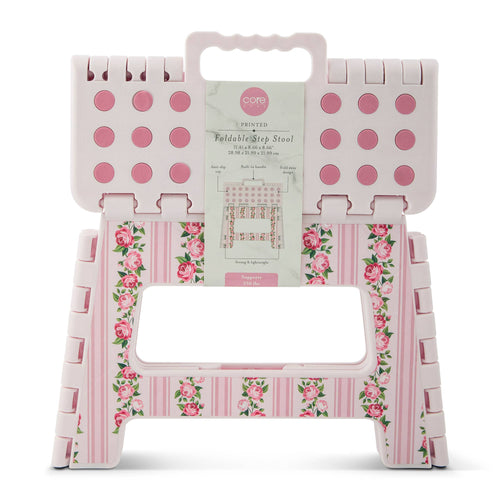 9" Printed Foldable Step Stool - Pink Floral Stripe