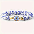 Boho Blue White Floral Pressed Flower Beaded Bracelet