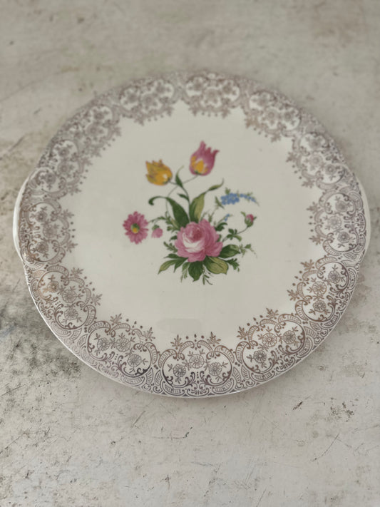 Vintage floral platter with gold designed edge