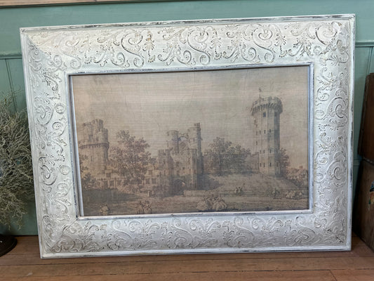 Oversized Embossed tin frame with castle art
