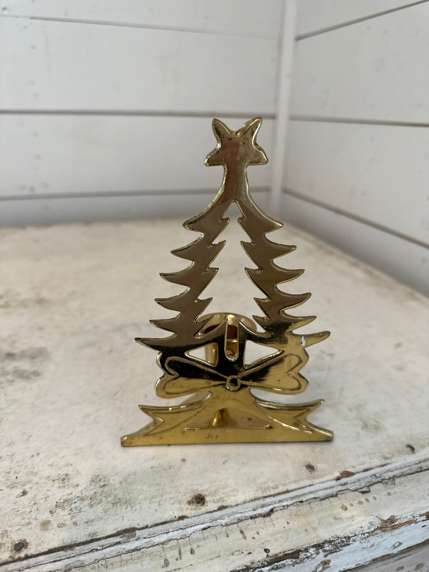 Brass Christmas tree candle holder