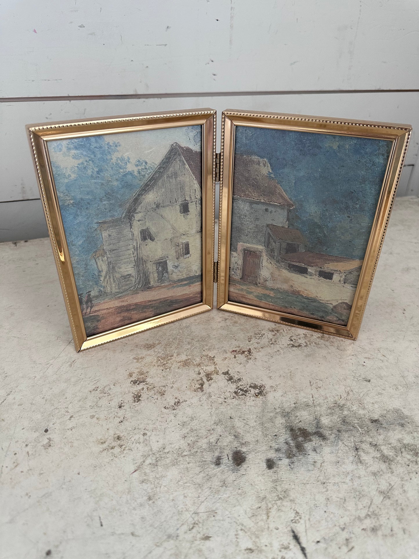gold Folding Frame With Cottage Art