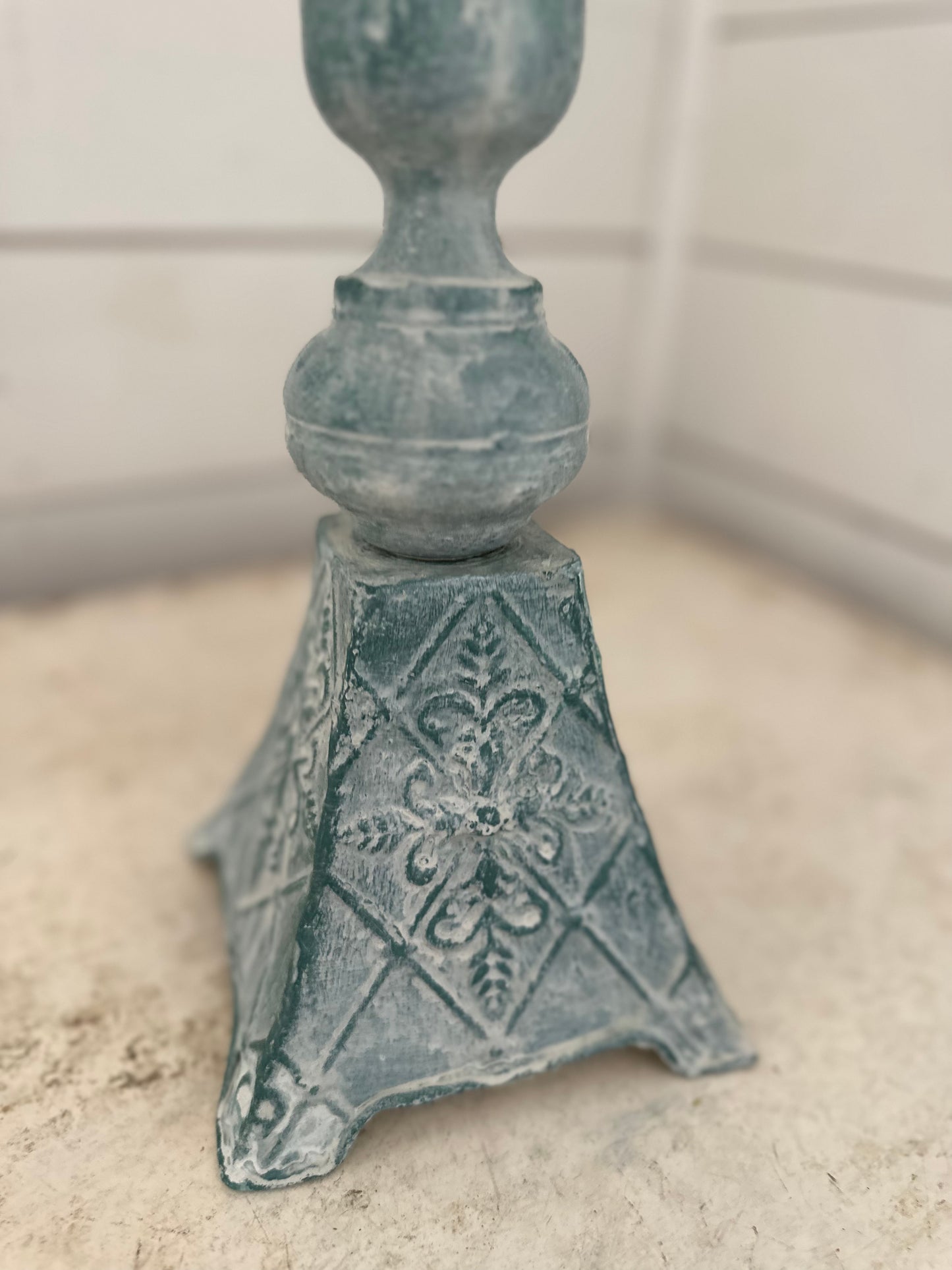 Ornate metal candlestick- hand painted