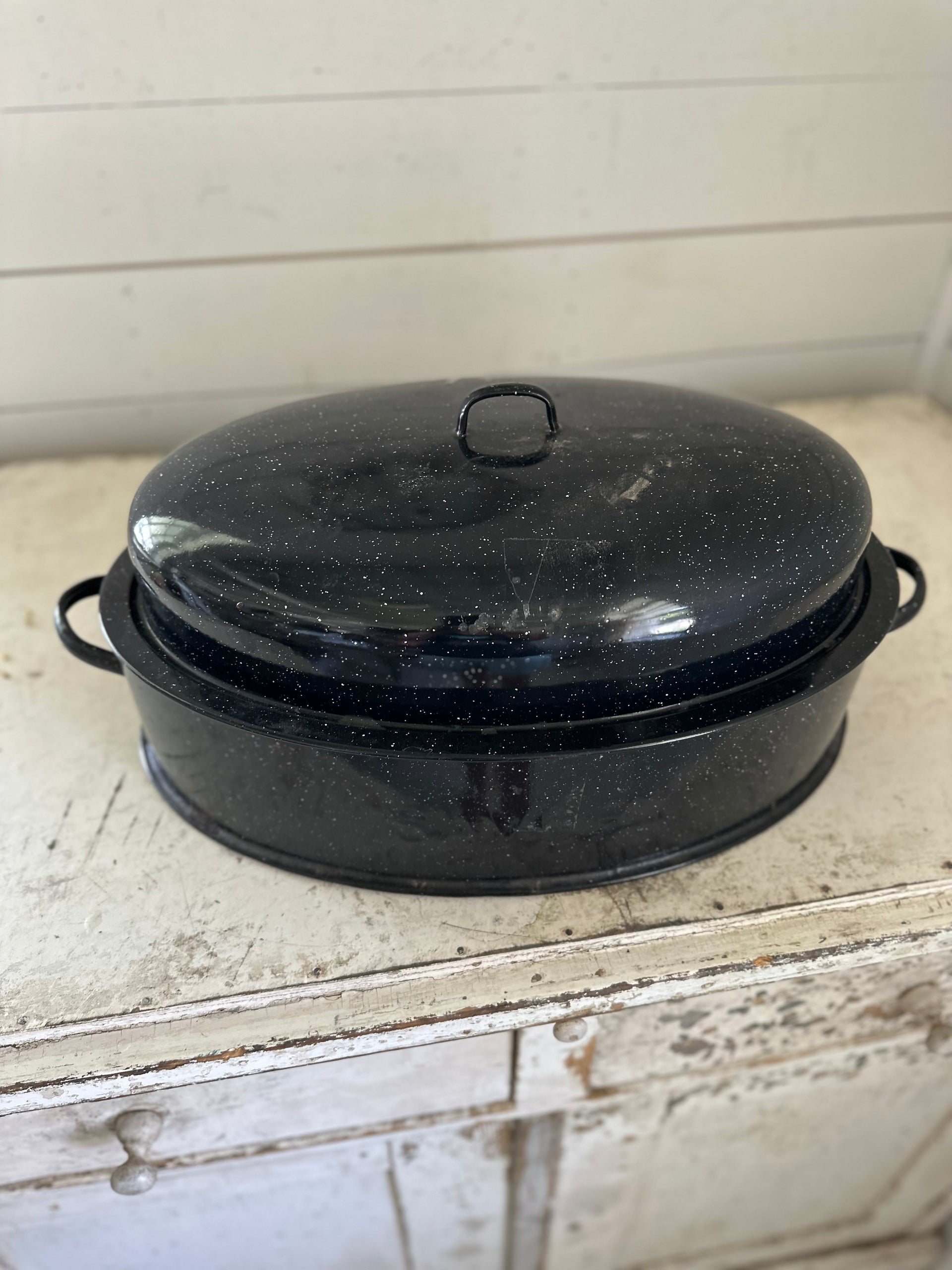 Speckled Enamel Roasting Pan With Lid Rectangle Roaster 