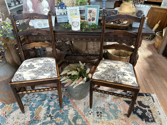Set of antique toile chairs