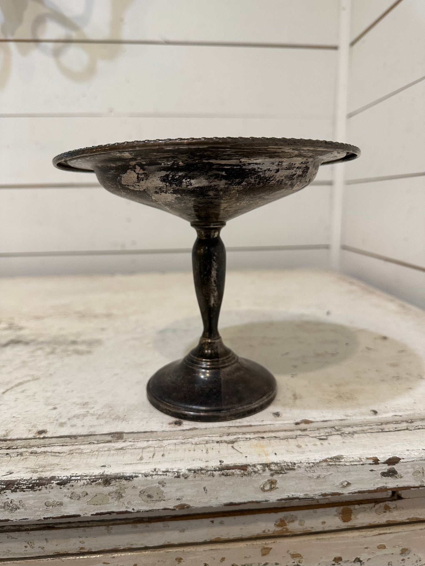 Tarnished, silver pedestal bowl