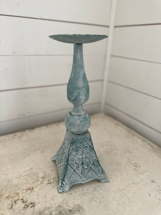 Ornate metal candlestick- hand painted