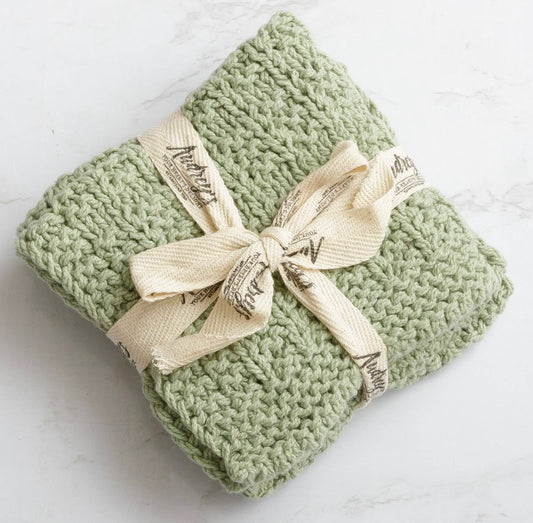 Sage Knitted Dish Cloth set of 2