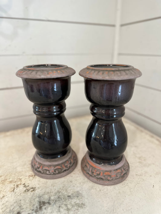 Set of chocolate brown candlesticks