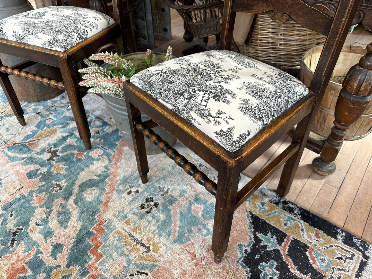 Set of Antique Toile Chairs