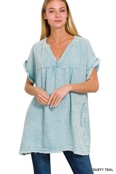 Gauze V-Neck Dress