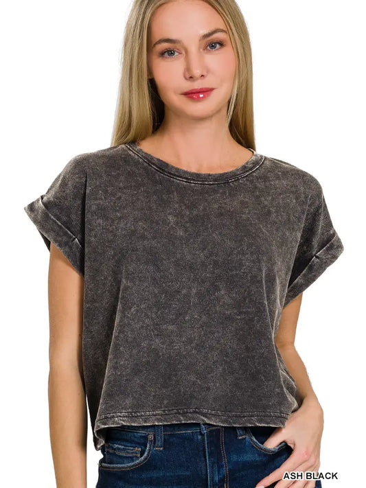 Charcoal Cotton Folded Sleeve Shirt