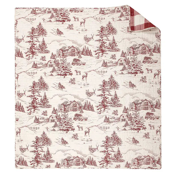 Winter Sleigh Ride Quilted Reversible Throw Blanket