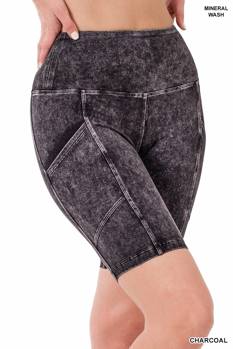 Faded Cotton Biker Shorts