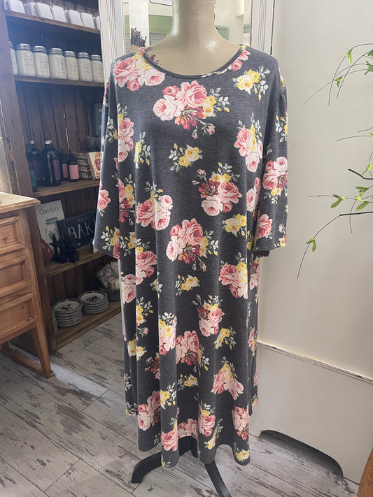 Gray Floral T-Shirt Dress- SIZE 3X