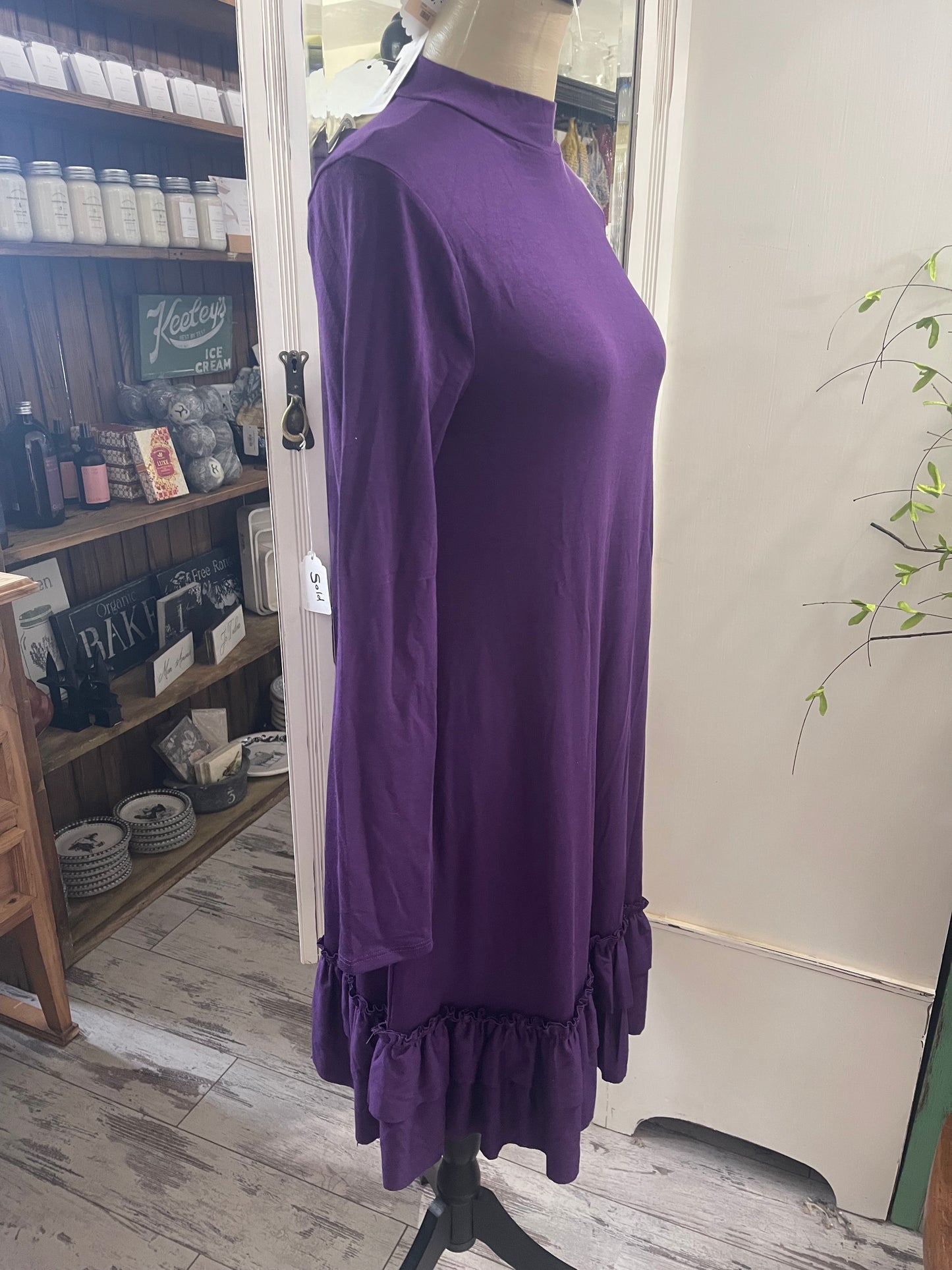 Dark Purple Ruffle Hem Dress-SIZE SMALL