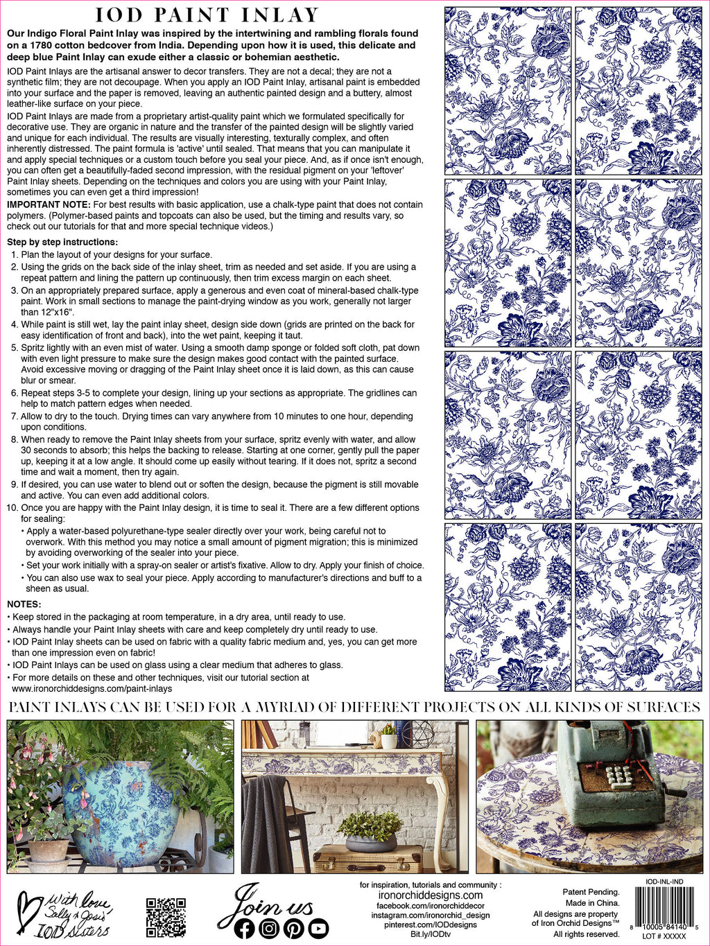 Indigo Floral | Paint Inlay | IOD Iron Orchid Designs