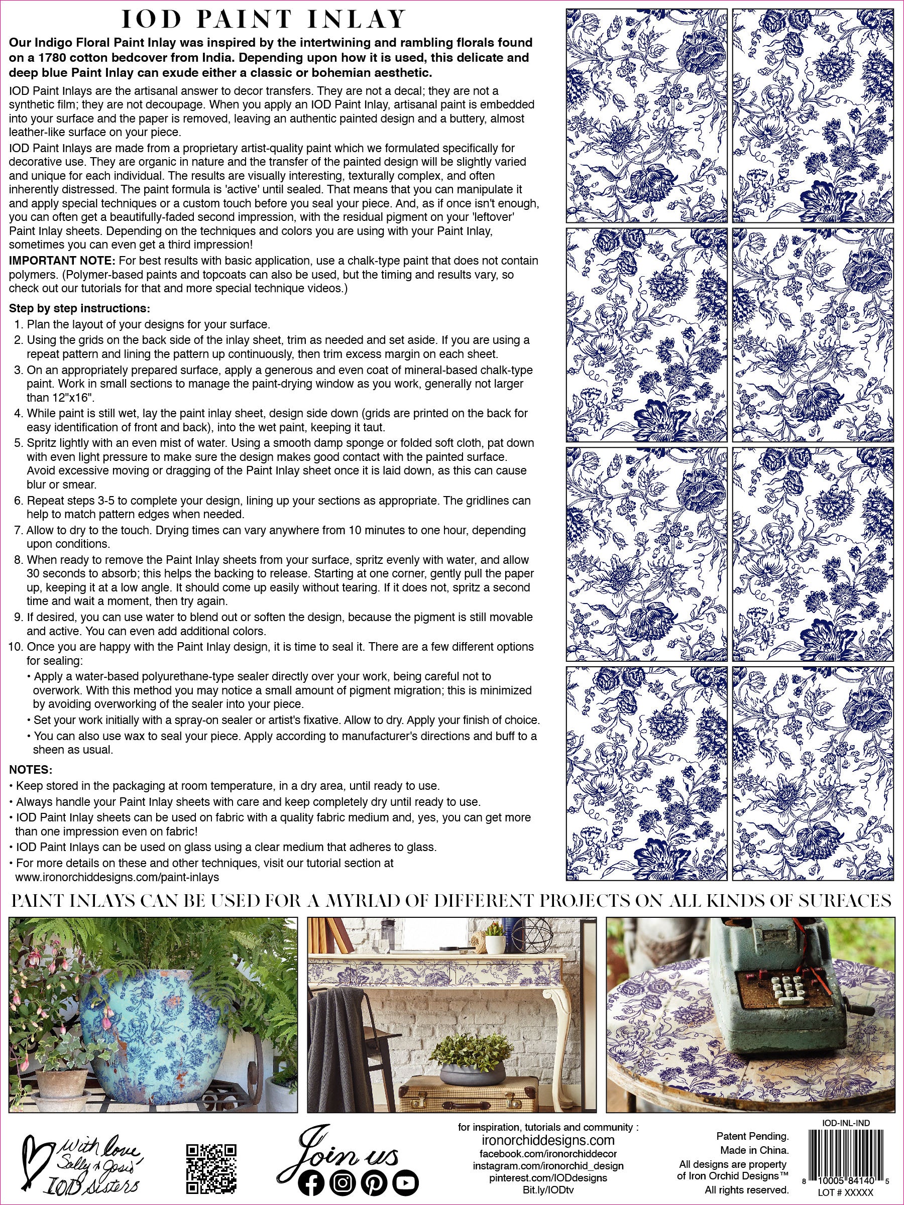 Indigo Floral | Paint Inlay | IOD Iron Orchid Designs