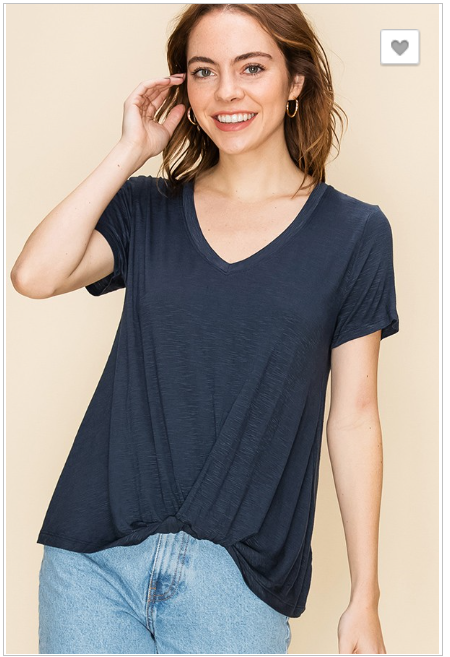 V Neck, Knot Front Tee