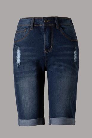 Knee Length Distressed Jean Shorts
