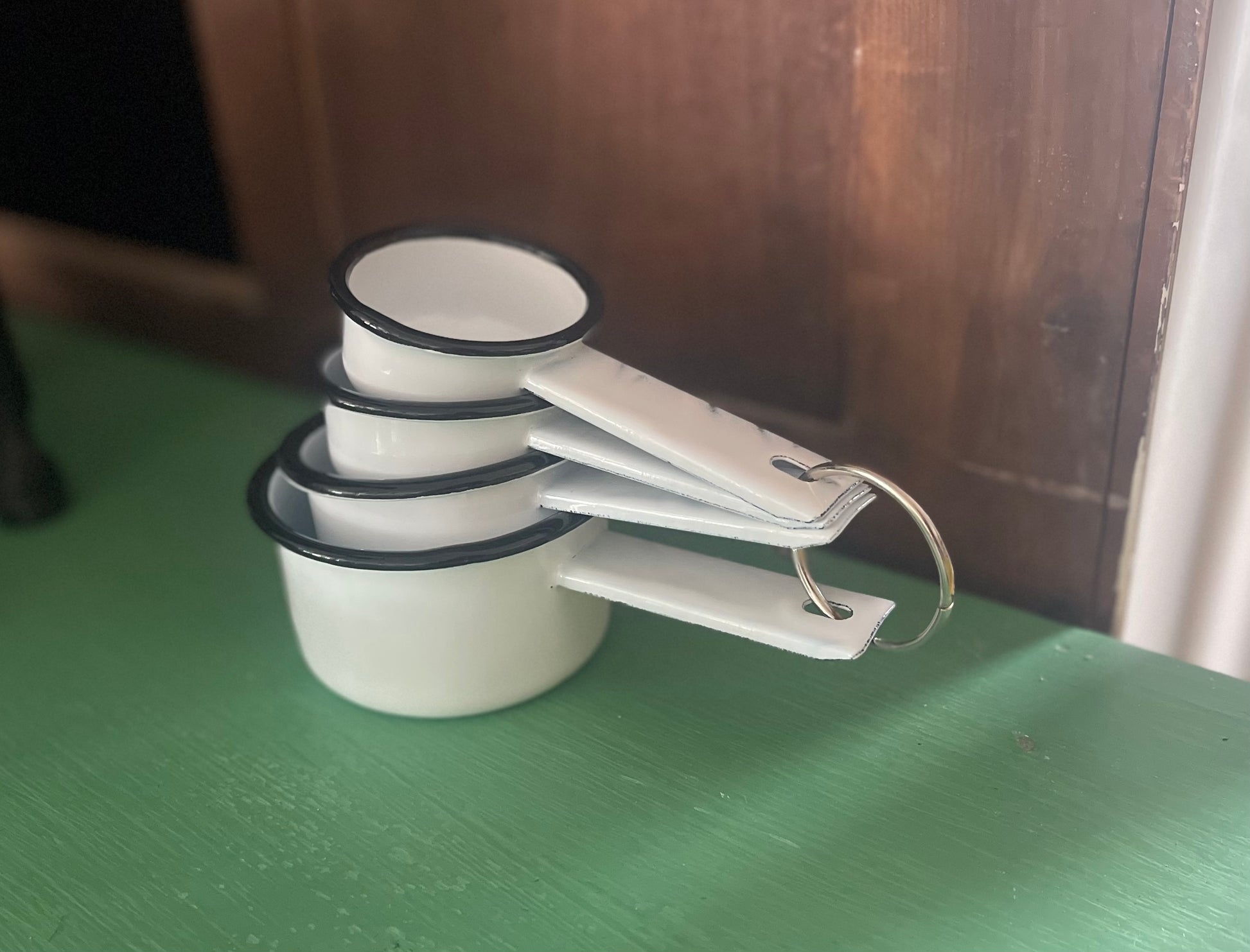 White Enamelware Set Of 4 MEASURING CUPS farmhouse