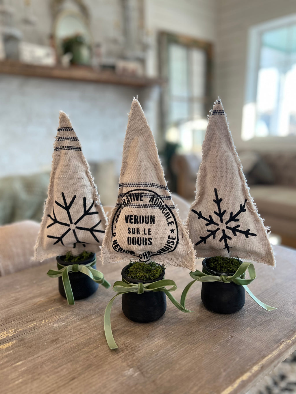 Grain Sack Christmas tree in Jar