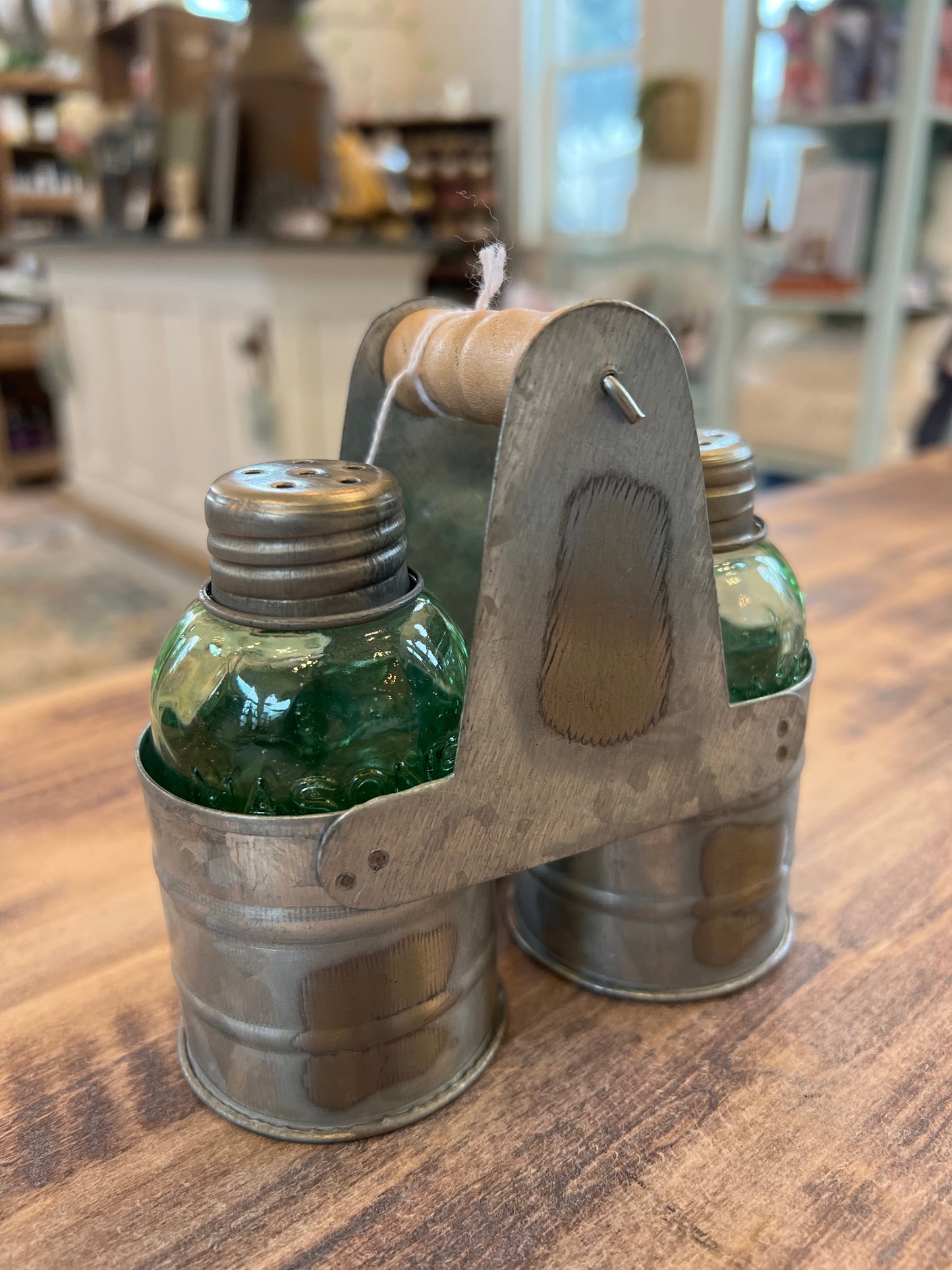 Galvanized Salt & Pepper Caddy with Shakers